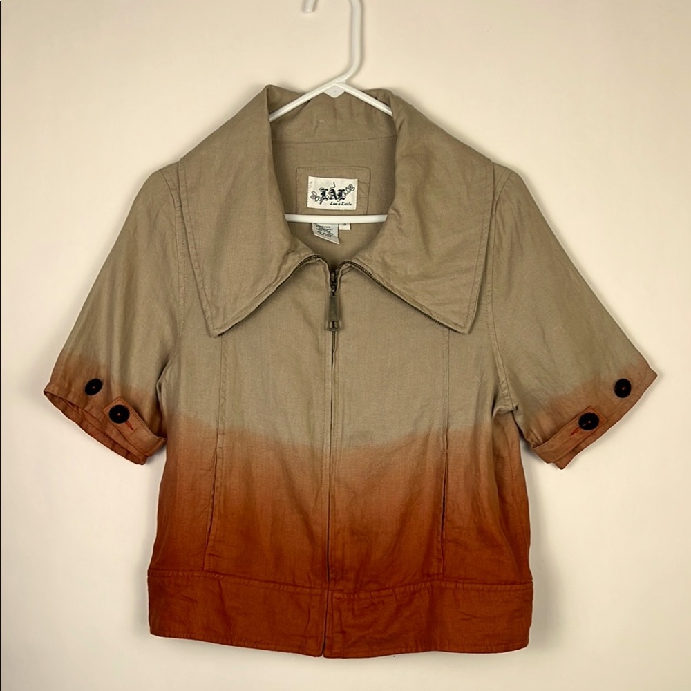 Live A Little 100% Linen Full Zip Hombre Jacket Woman's in Orange and Ta…
